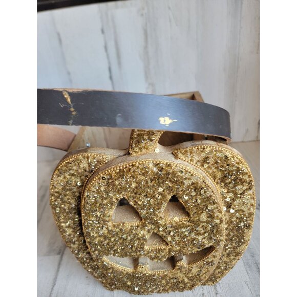 Unique sequin pumpkin bucket trick or treat Halloween wooden decor vintage - Picture 3 of 12